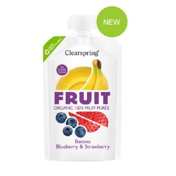 Puré Banana + Mirtilo + Morango Bio 100g - Clearspring - Crisdietética