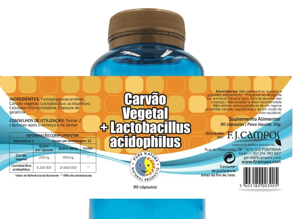 Carvão Vegetal + Lactobacillus Acidófilus 120 Cápsulas - Pure Nature - Crisdietética