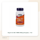 Mega D-3 & MK-7 5000IU/180mcg 60 cápsulas — Now — imagem 1