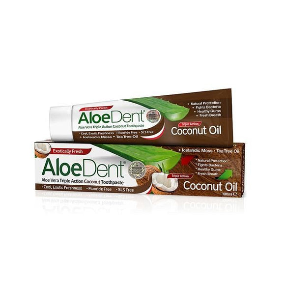 Pasta de Dente Tripla Ação Sem Flúor com Óleo de Coco 100ml - Aloe Dent - Crisdietética