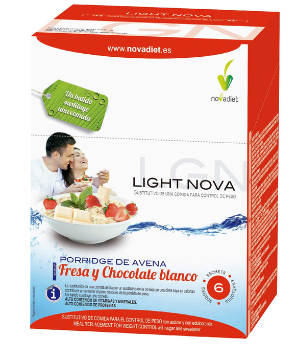Light Nova Porridge Morango/Chocolate Branco 6Unid x 35g - Novadiet - Crisdietética